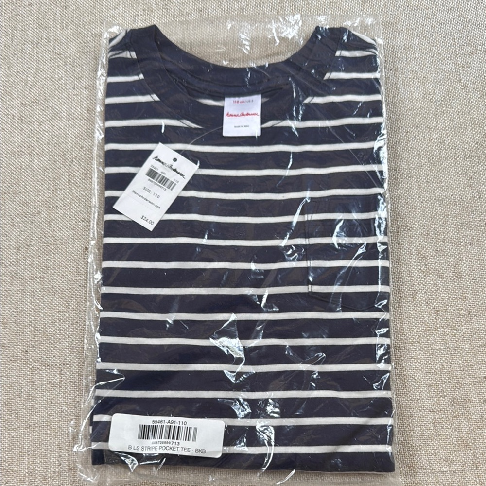 Hanna Andersson NWT Navy and White Striped Pocket Tee